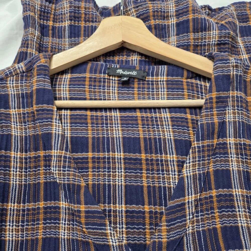 Madewell Women's Size Medium Plaid V Neck Gauze Shirt Dress - Picture 2 of 7